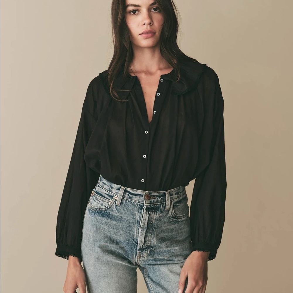 Dôen Jana Black Blouse Long Sleeve Button Down in XXL